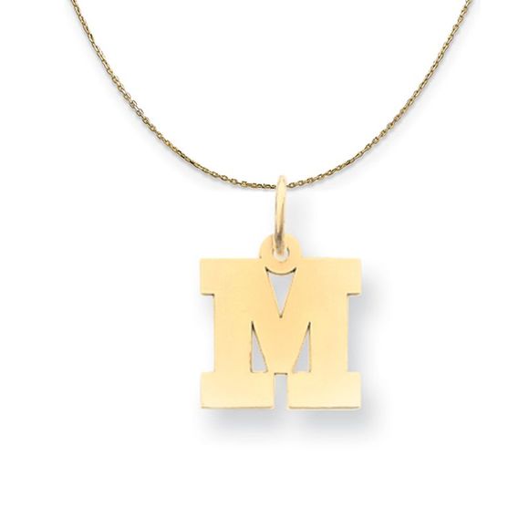 14k Yellow Gold, Amanda, Sm Block Initial M Necklace - 18...